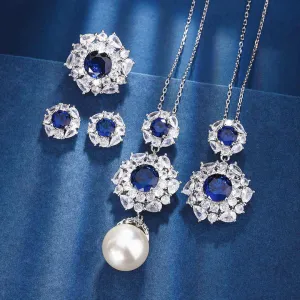 طقم مجوهرات فاخر من الياقوت الأزرق للنساء - Fashion Luxury Sapphire Jewelry Set for Women