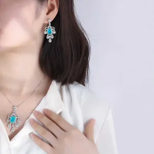 طقم مجوهرات راقية للنساء من بارايبا الأزرق - Vintage Style Female Blue Paraiba