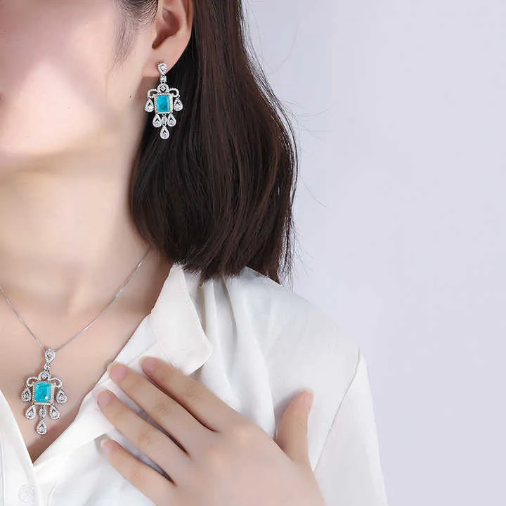 طقم مجوهرات راقية للنساء من بارايبا الأزرق - Vintage Style Female Blue Paraiba