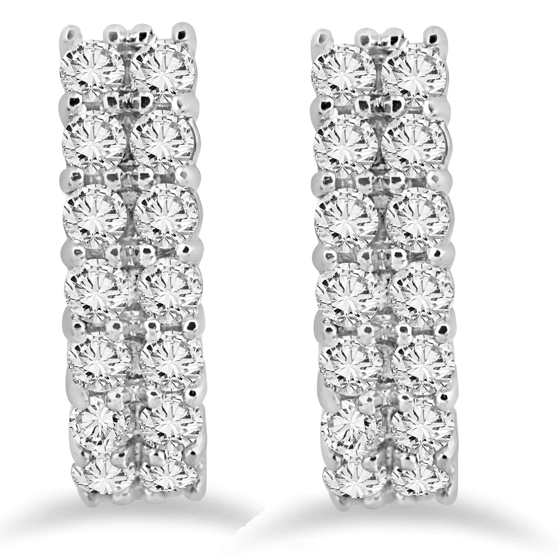 1 3/8 CT Natural Diamond Hoops White Gold 3/4" Tall