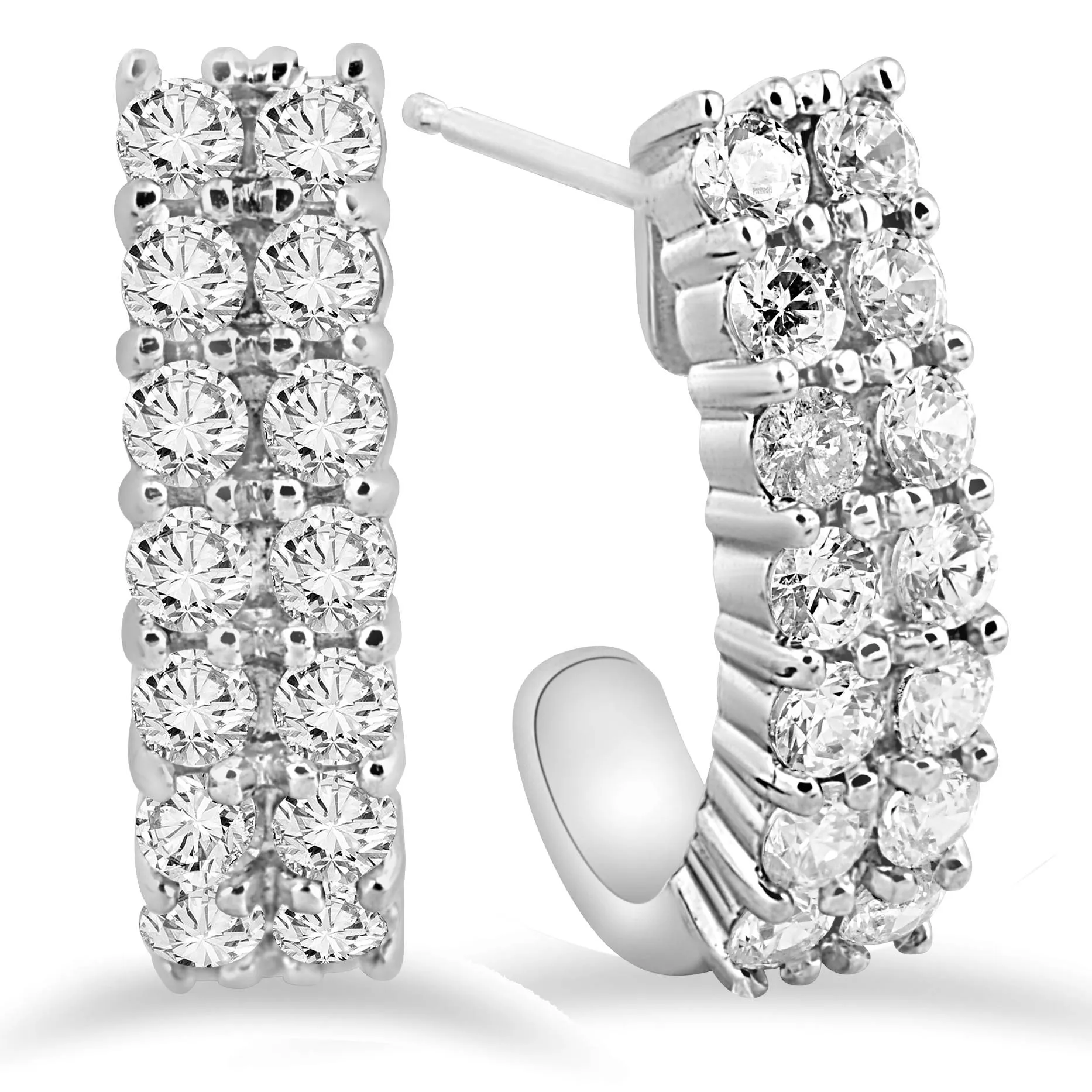 1 3/8 CT Natural Diamond Hoops White Gold 3/4" Tall