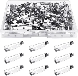 100 Pcs Bar Pins - Silver Brooch Clasp Pins for Badges, DIY Craft, Sewing, Baby Shower, Wedding Name Tags (25mm)