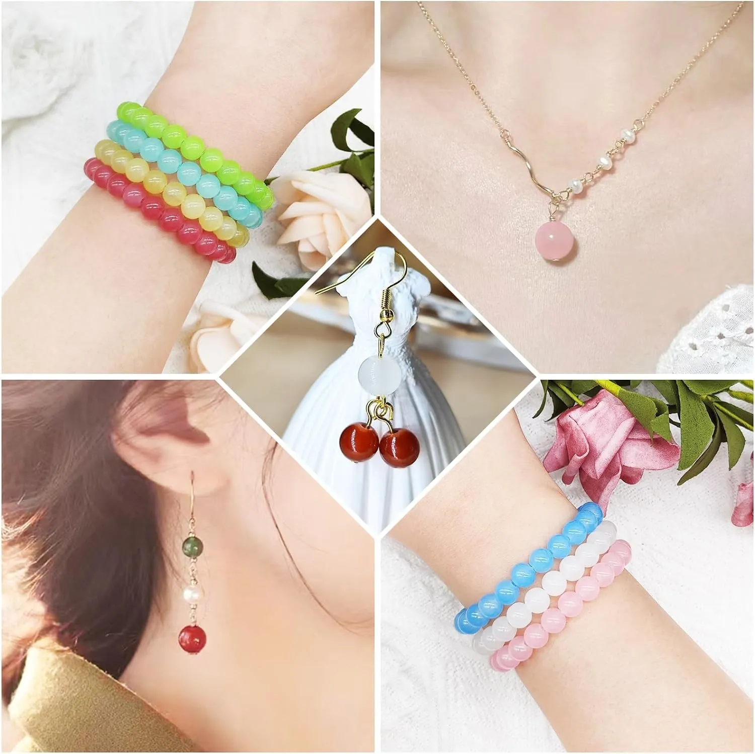 1200Pcs 8Mm Glass Beads for Bracelets Making, 24Colors Crystal Glass Beads Jewelry Making Kit, round Beads for DIY Bracelet Crafts