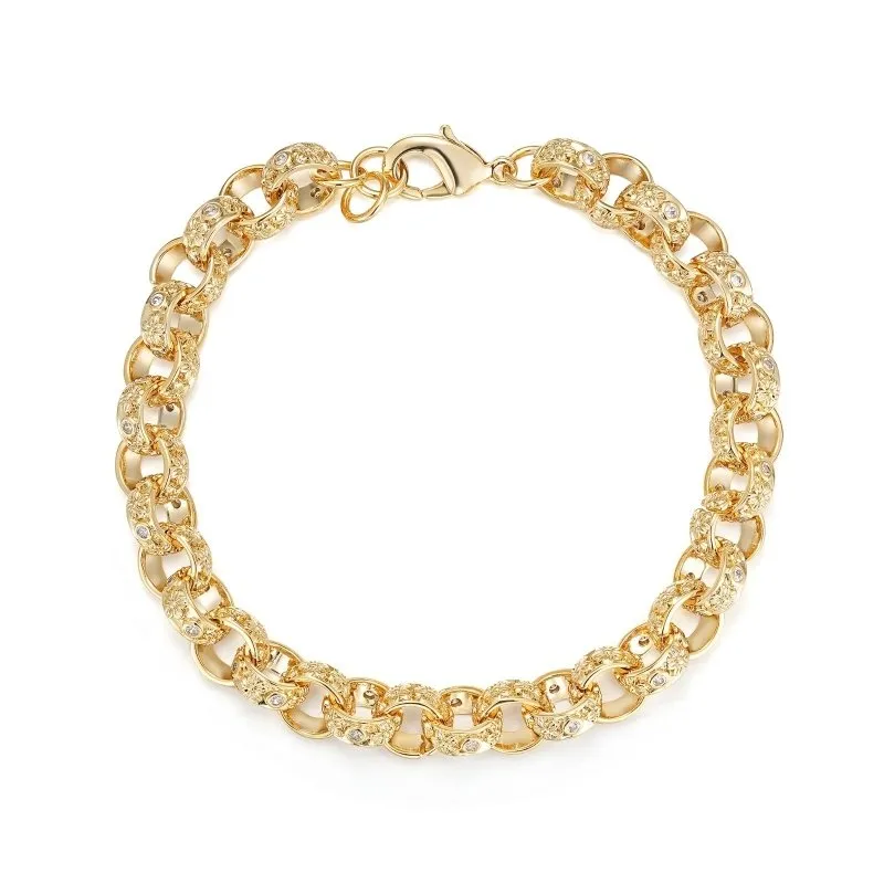 12mm Gold Belcher Bracelet Crystal Flower Pattern 9 Inch