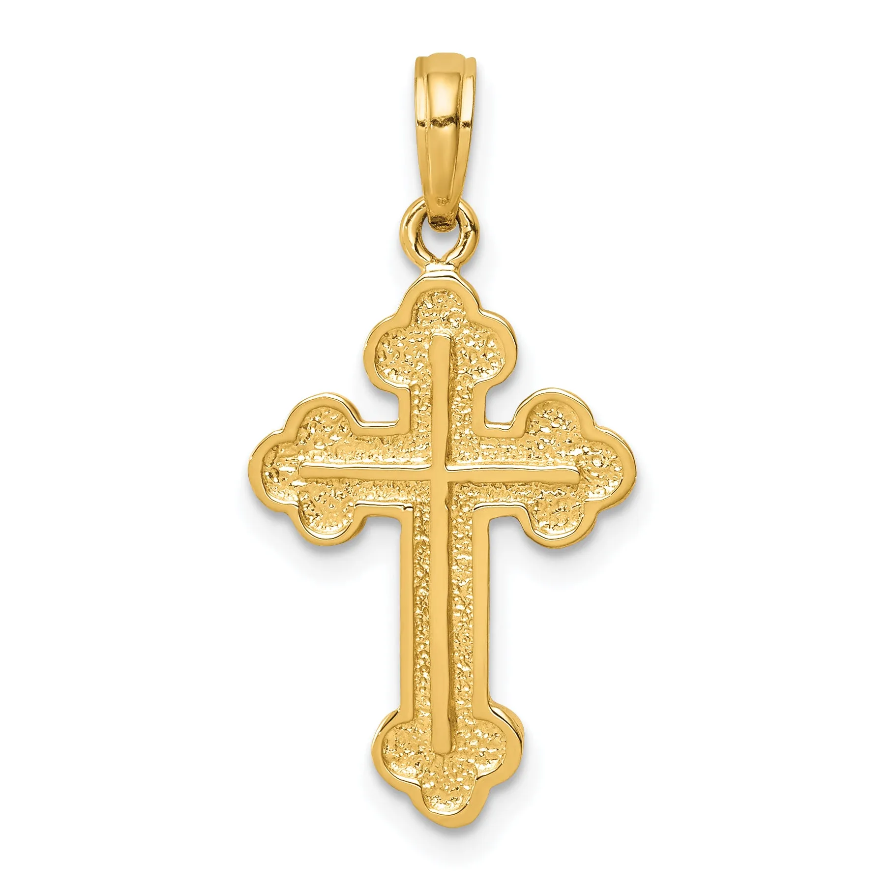 14K Gold Budded Cross Pendant Solid Casted 28mm Elegant Design