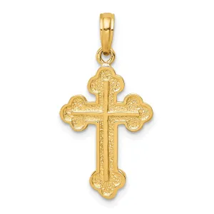 14K Gold Budded Cross Pendant Solid Casted 28mm Elegant Design