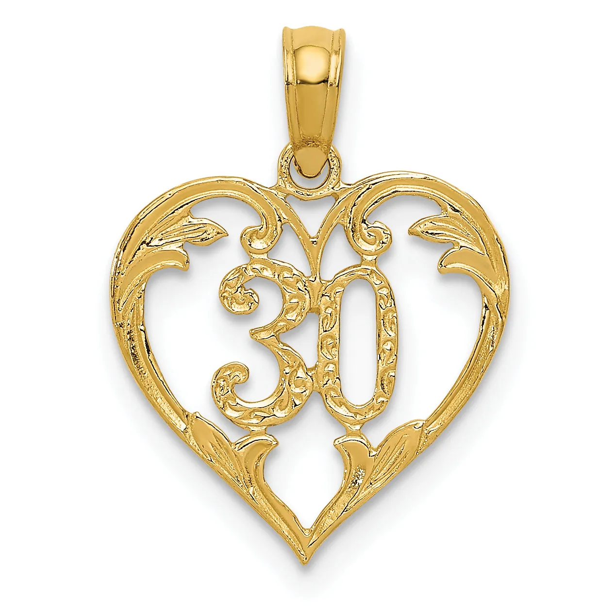 14K Gold Heart Cut-Out Pendant with Textured Polished Finish 30 Inch
