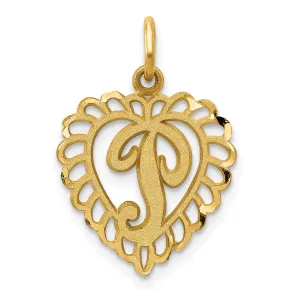 14K Gold Heart P Charm with Diamond-Cut Sandblasted Finish Elegant and Themed Design
