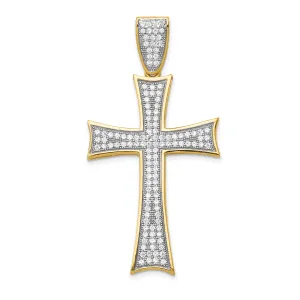 14K Gold Large Cross Pendant with Rhodium, Micro Pave CZ, Elegant Design