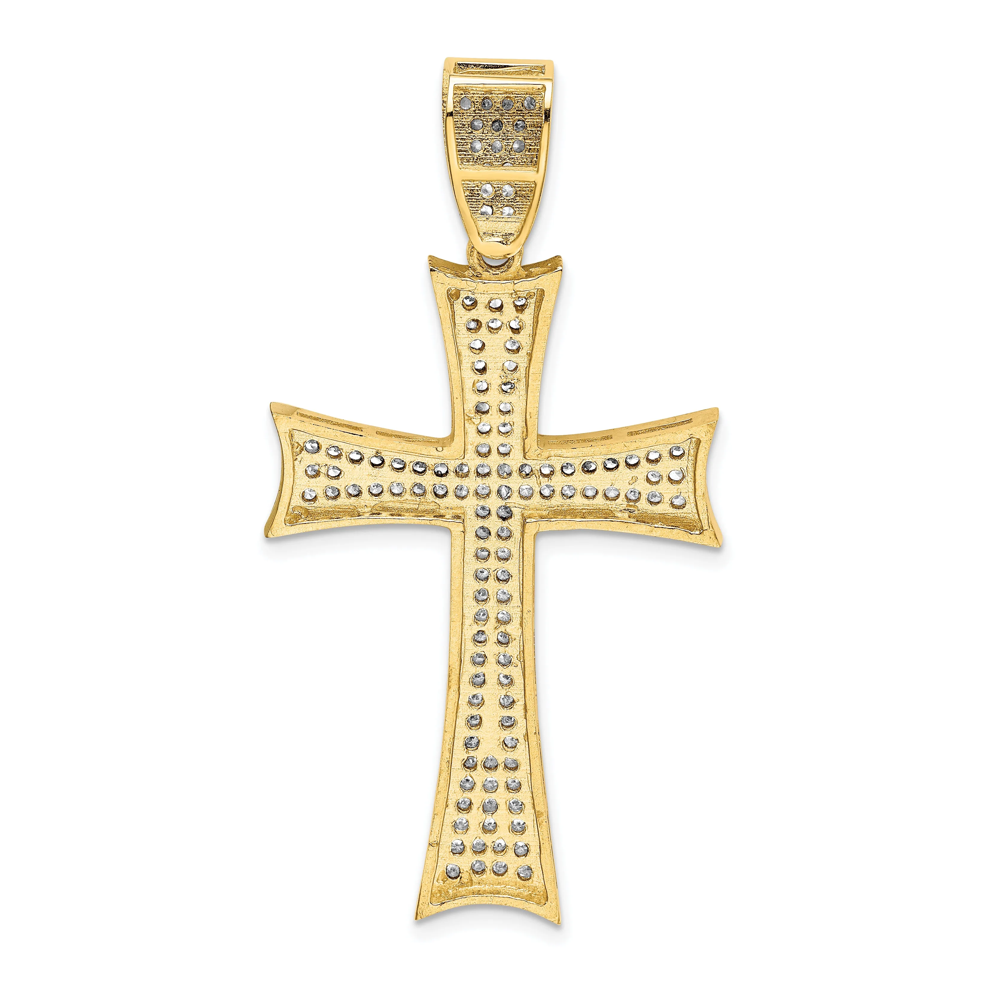 14K Gold Large Cross Pendant with Rhodium, Micro Pave CZ, Elegant Design