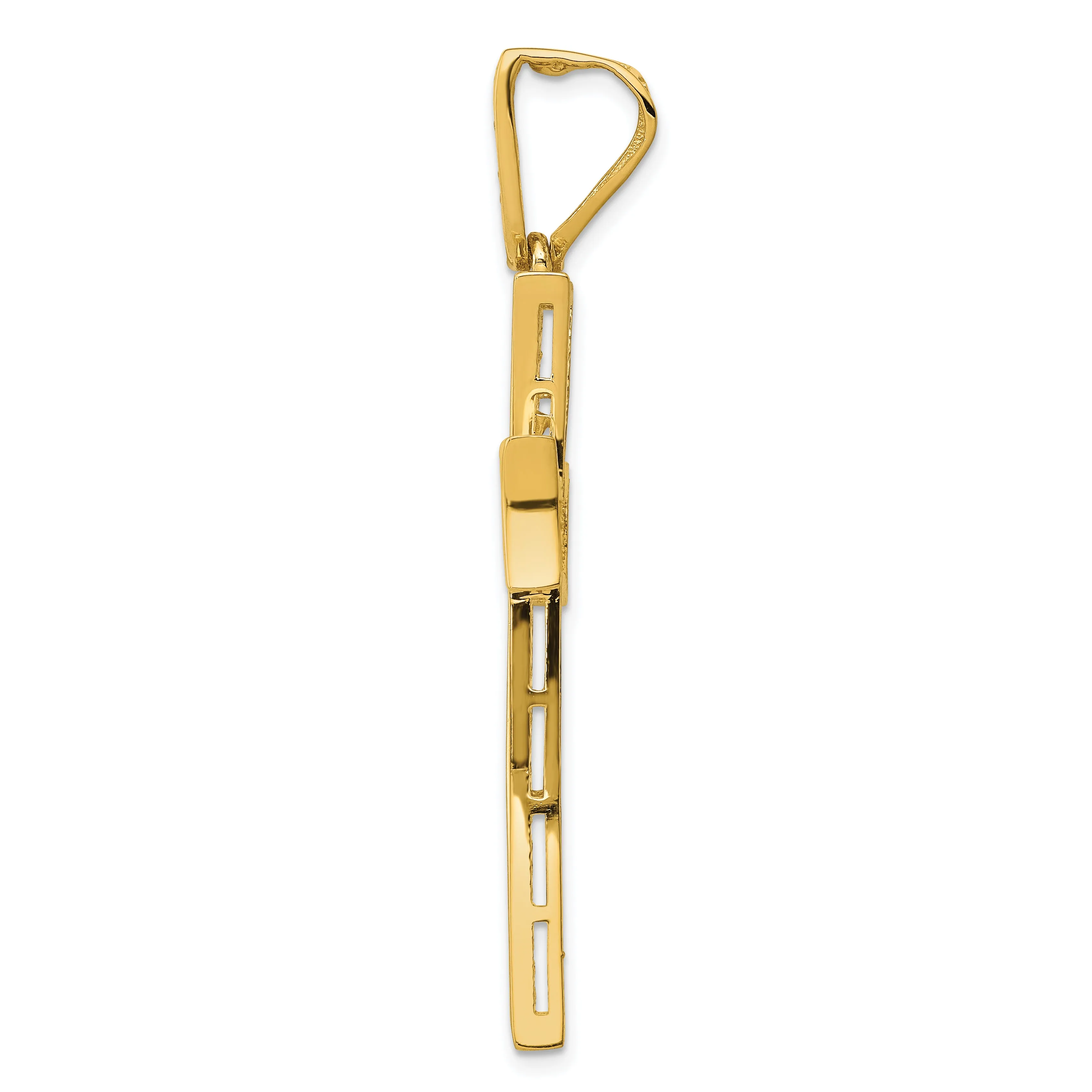 14K Gold Large Cross Pendant with Rhodium, Micro Pave CZ, Elegant Design