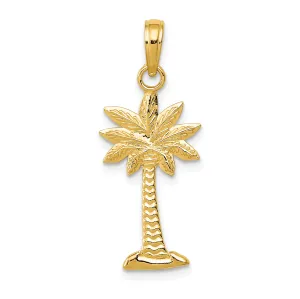 14K Gold Palmetto Palm Tree Pendant for Men with Polished Textured Design