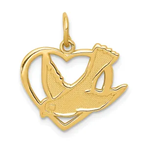 14K Gold Peace Bird Charm with Polished Finish and Textured Design