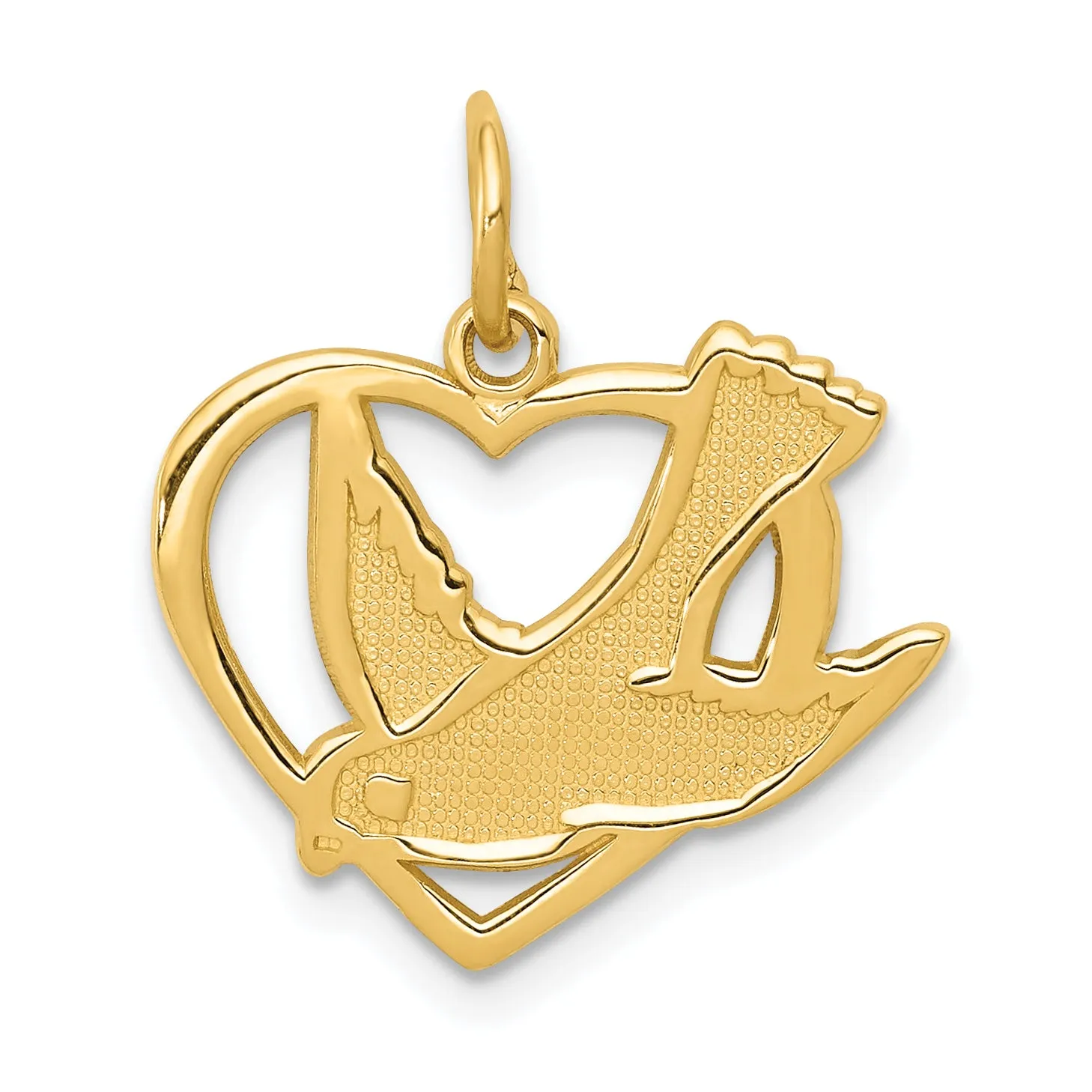 14K Gold Peace Bird Charm with Polished Finish and Textured Design