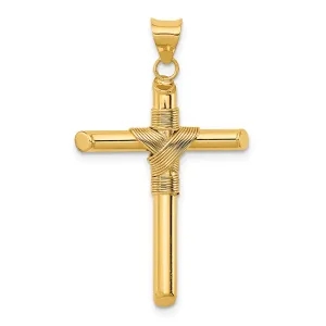 14K Gold Polished Cross Pendant with Center Wrap, 3D Design