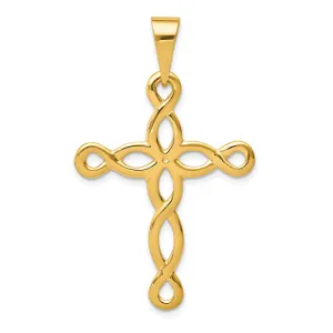14K Gold Polished Cross Pendant with Flat Back  Solid, Casted Design
