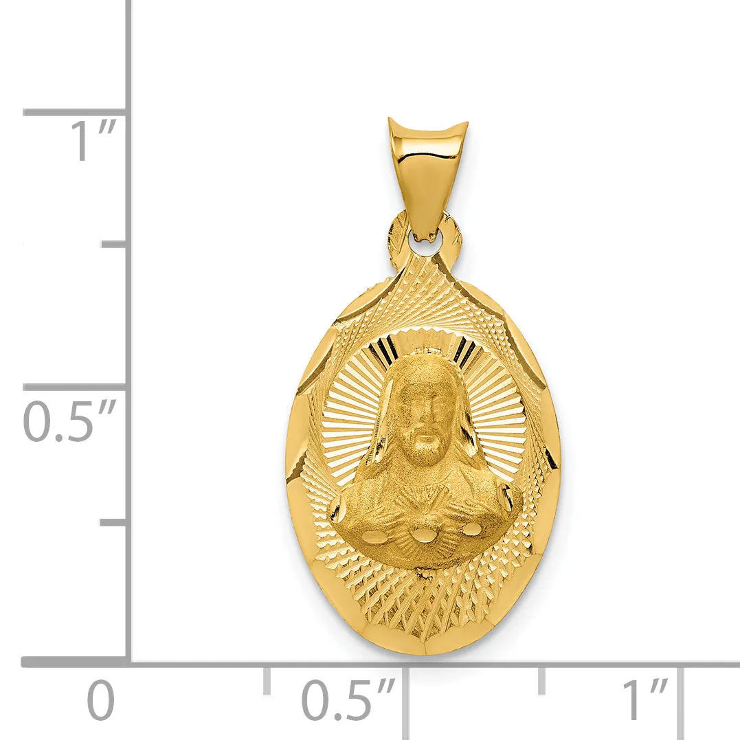 14K Gold Sagrado Corazon Oval Pendant with Polished Finish Solid Design