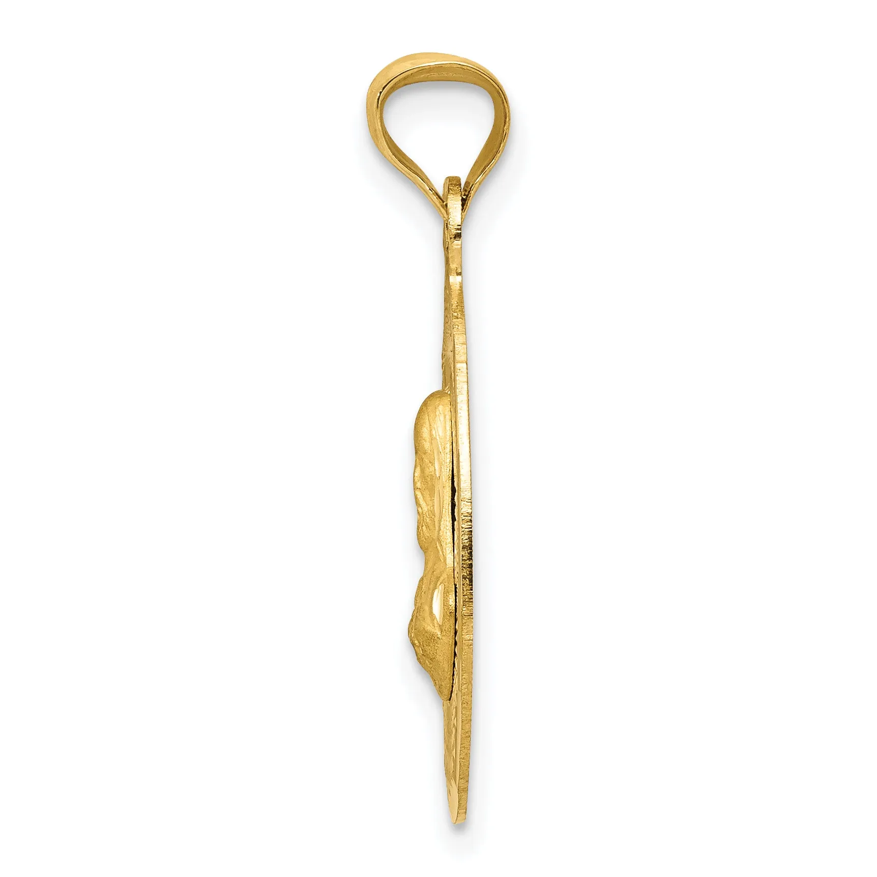 14K Gold Sagrado Corazon Oval Pendant with Polished Finish Solid Design
