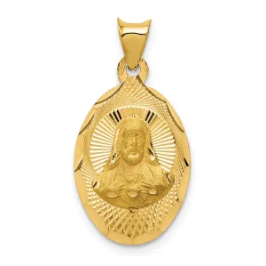 14K Gold Sagrado Corazon Oval Pendant with Polished Finish Solid Design