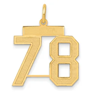14K Gold Satin Finish Number 78 Charm with Brushed Texture