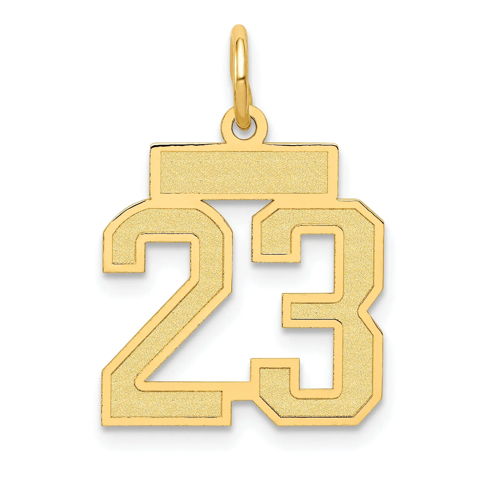 14K Gold Satin Number 23 Charm with Brushed Finish  Small and Elegant