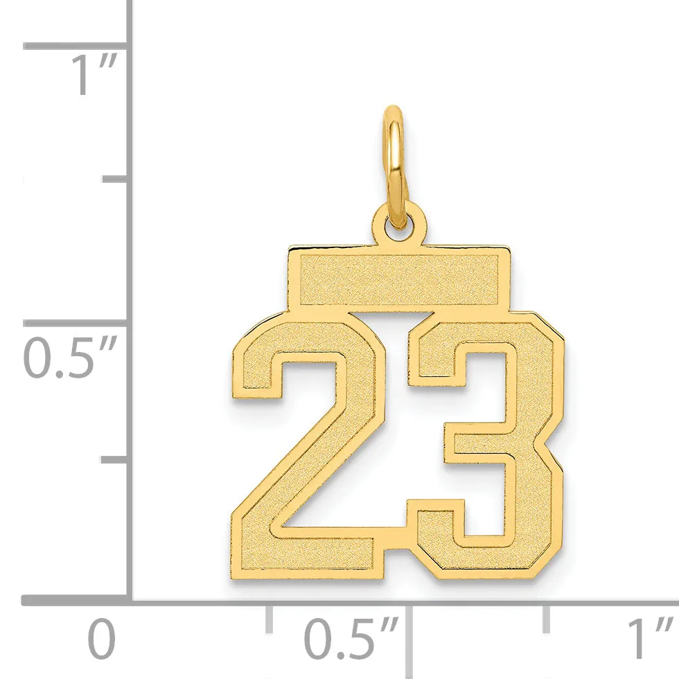 14K Gold Satin Number 23 Charm with Brushed Finish  Small and Elegant