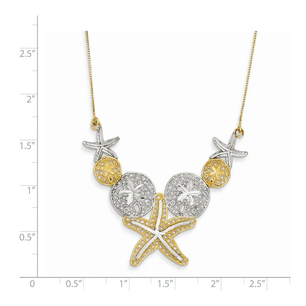 14K Gold Two-Tone Sea Life Necklace with Diamond-Cut Elegance