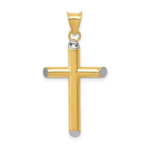 14K Gold with Rhodium 3D Hollow Cross Pendant Elegant & Lightweight