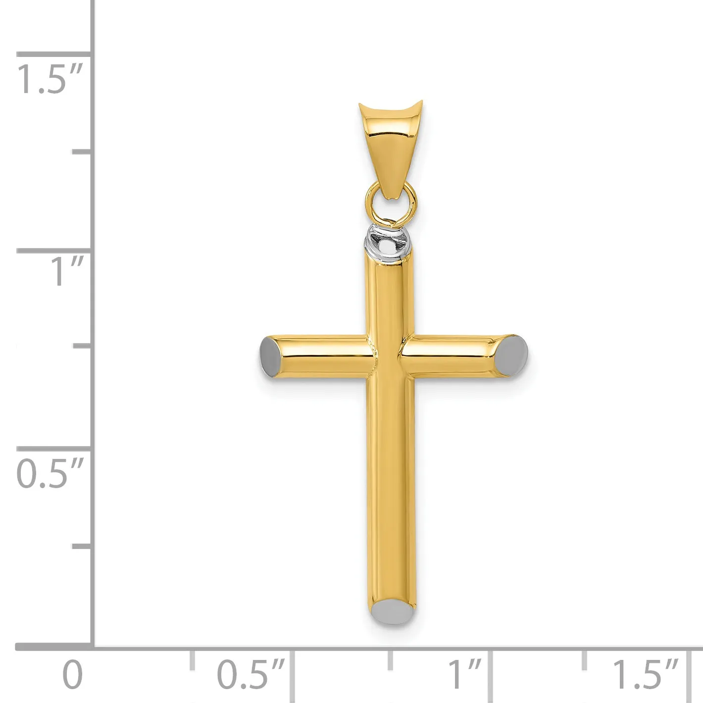 14K Gold with Rhodium 3D Hollow Cross Pendant Elegant & Lightweight