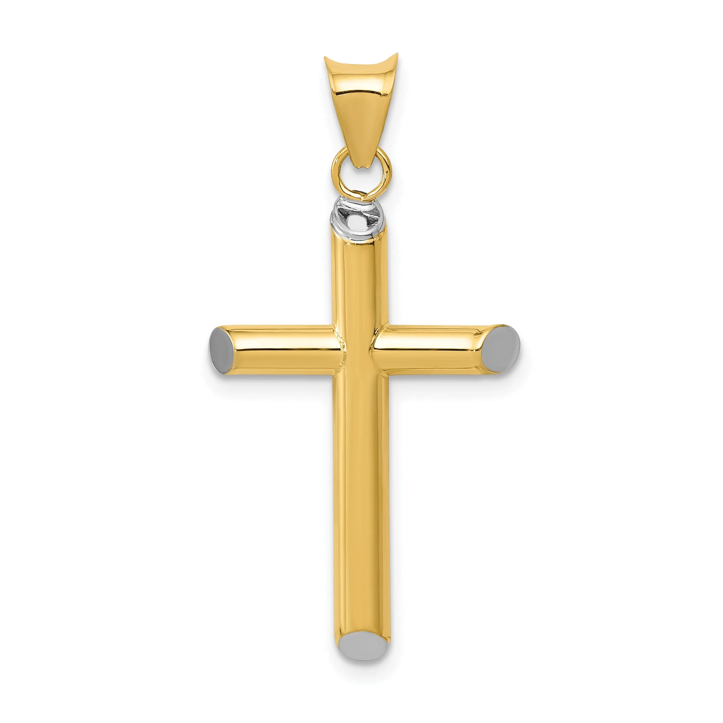 14K Gold with Rhodium 3D Hollow Cross Pendant Elegant & Lightweight