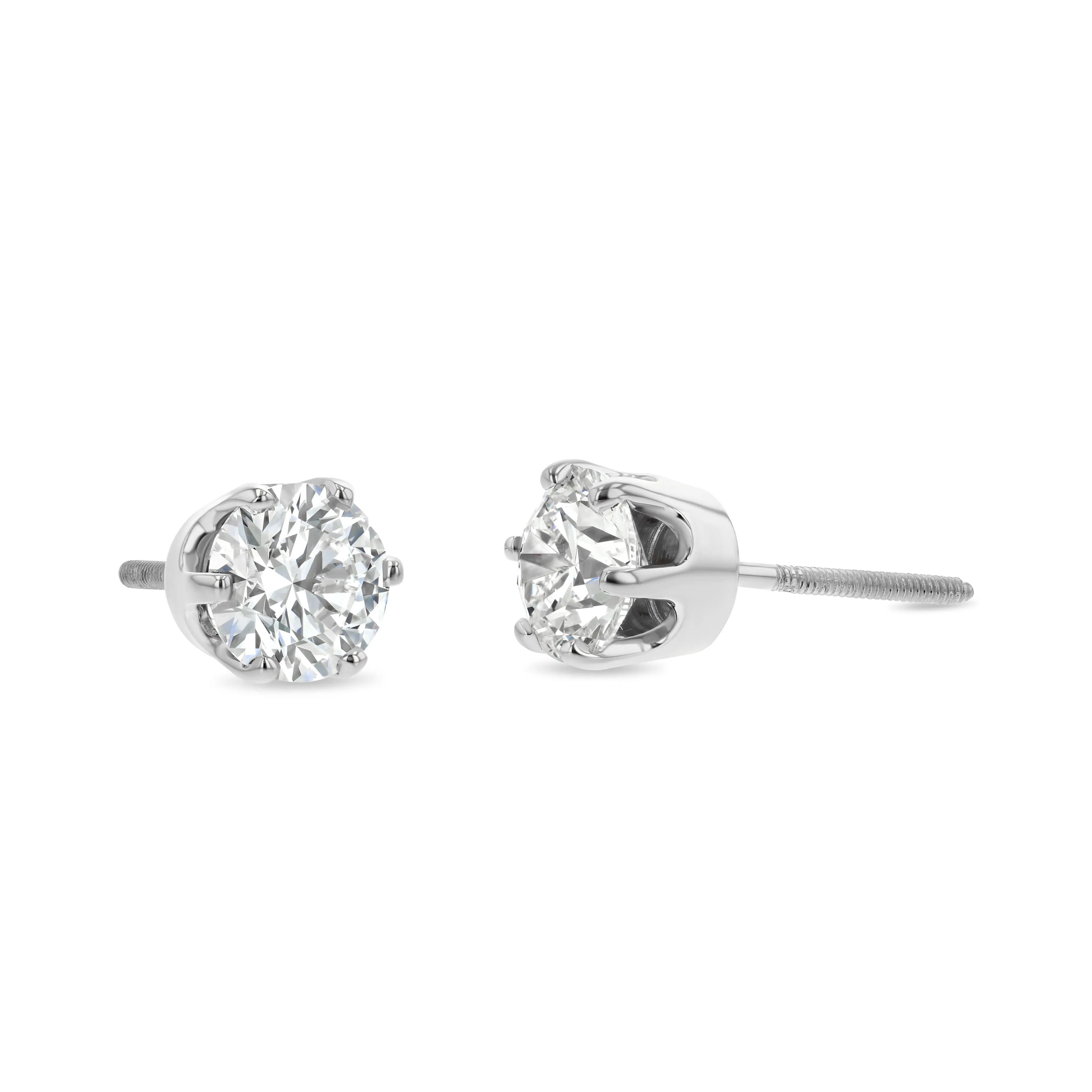14k White Gold 6-prong Round Brilliant Diamond Stud Earrings (0.52 Ct. T.w., Vs1-vs2 Clarity, F-g Color)
