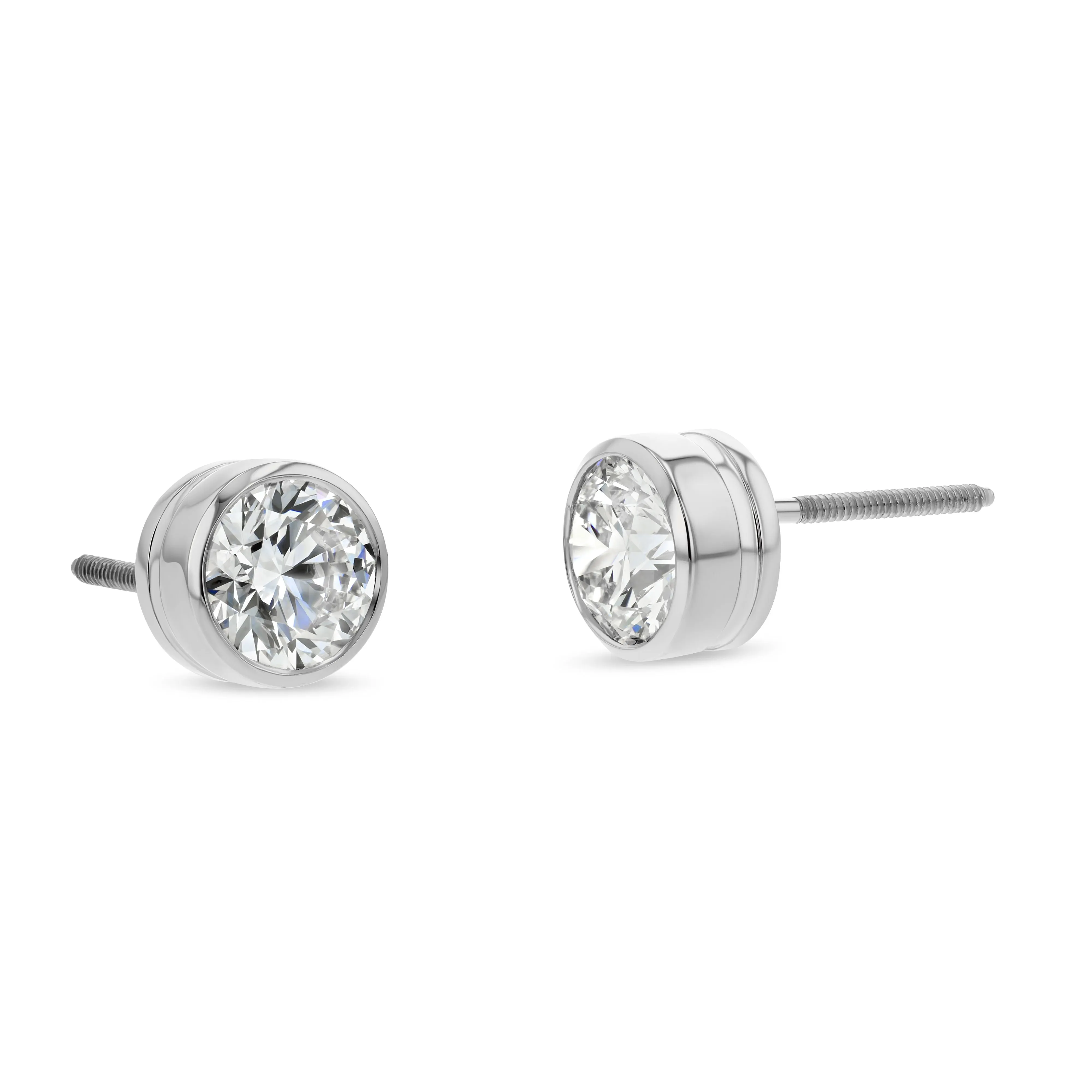 14k White Gold Bezel Set Round Brilliant Diamond Stud Earrings (1.06 Ct. T.w., Vs1-vs2 Clarity, H-i Color)