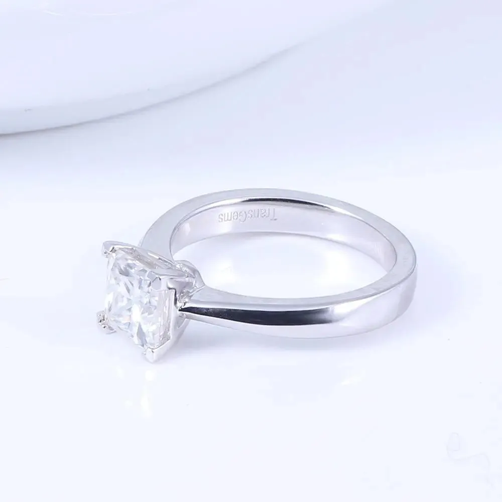 14k White Gold or Silver Princess Cut Moissanite Ring 1.3ct