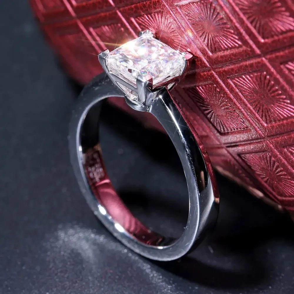 14k White Gold or Silver Princess Cut Moissanite Ring 1.3ct