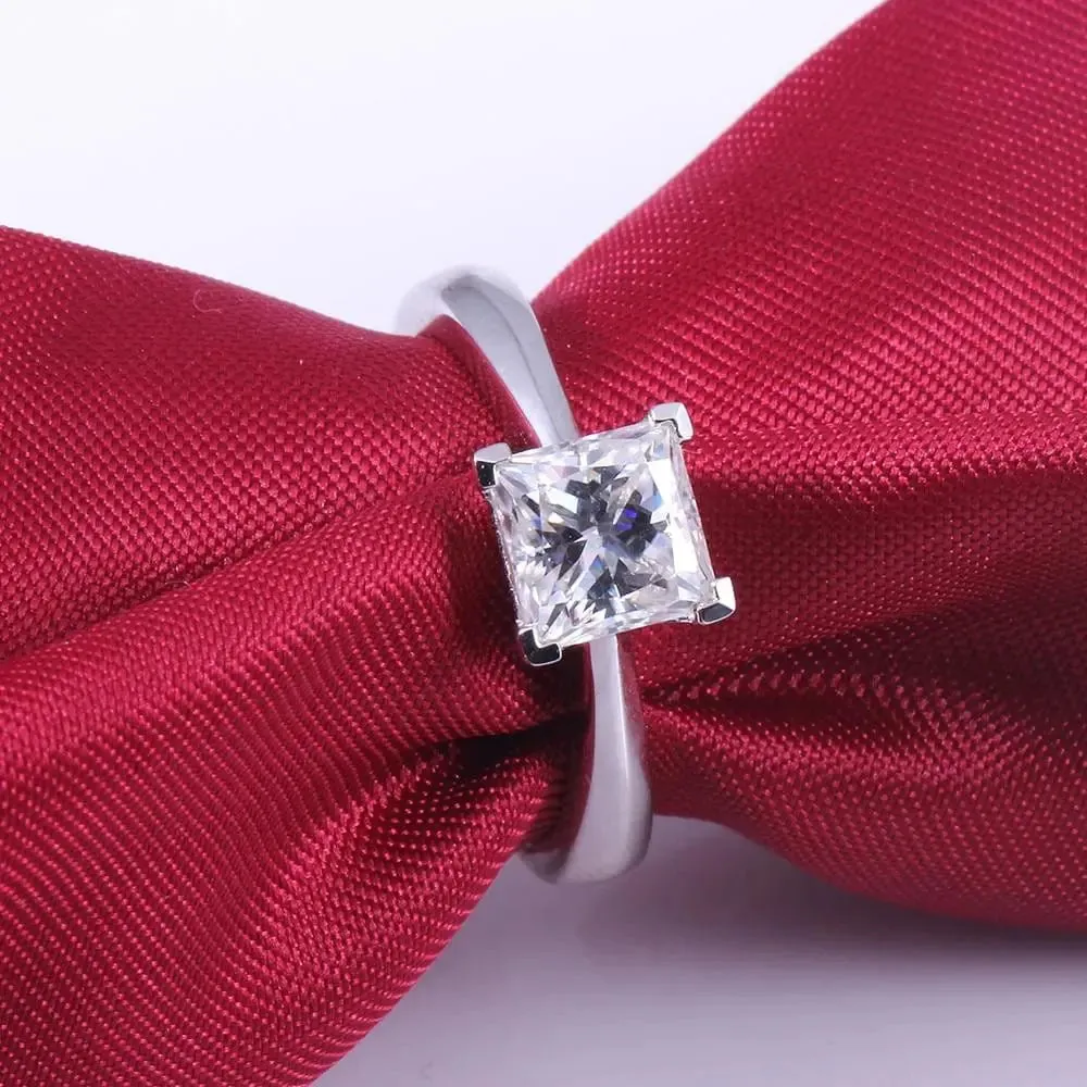 14k White Gold or Silver Princess Cut Moissanite Ring 1.3ct