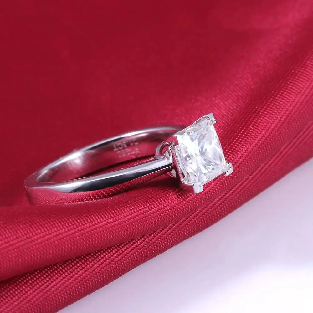 14k White Gold or Silver Princess Cut Moissanite Ring 1.3ct
