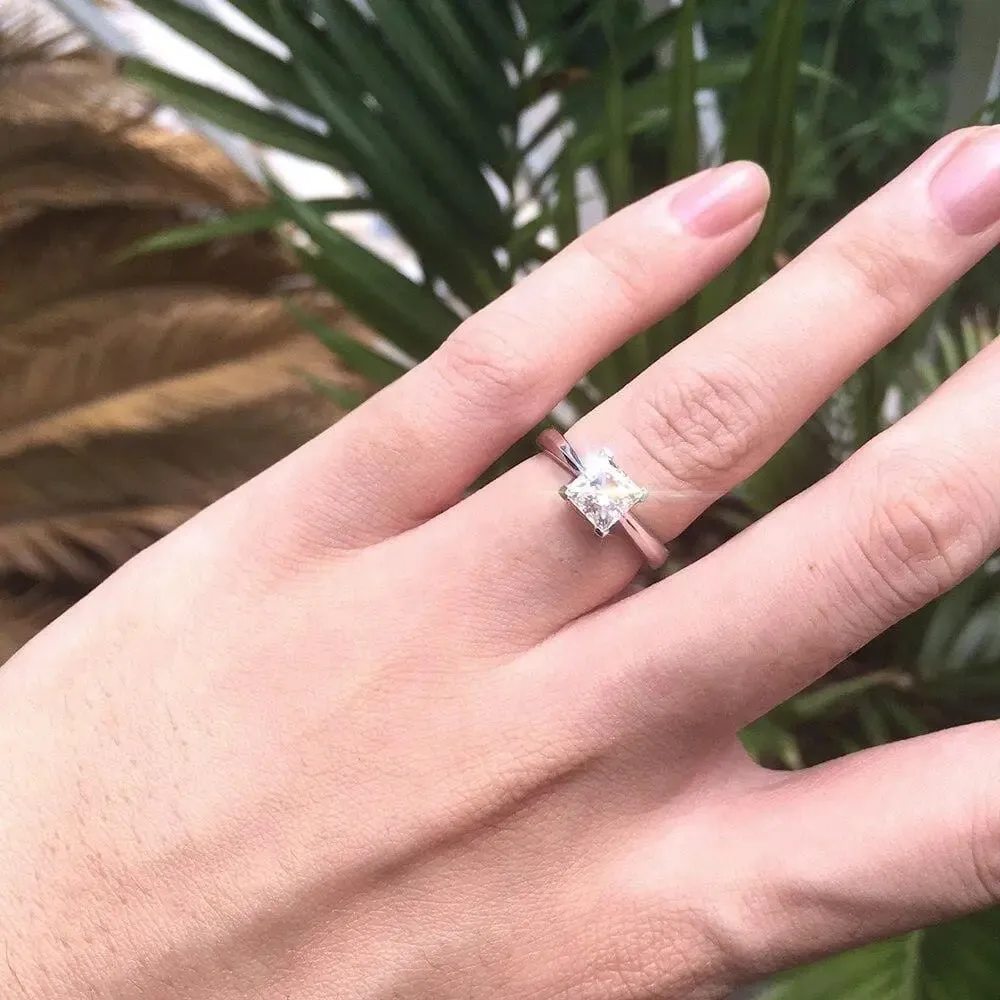 14k White Gold or Silver Princess Cut Moissanite Ring 1.3ct