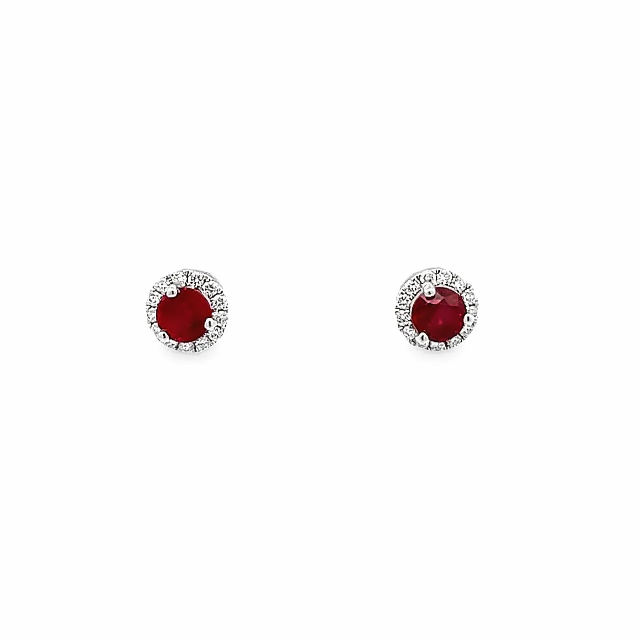 14k White Gold Round Ruby and Diamond Halo Earrings (0.69ctw.)