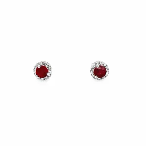 14k White Gold Round Ruby and Diamond Halo Earrings (0.69ctw.)