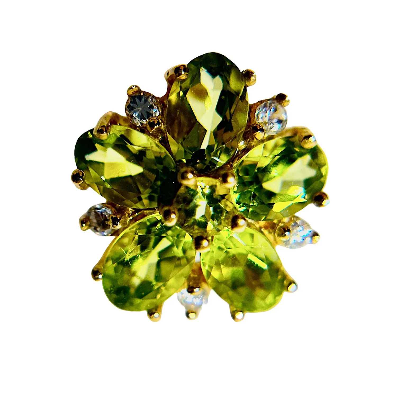 14K Yellow Gold, Peridot & Diamond Flower Design Post Earrings