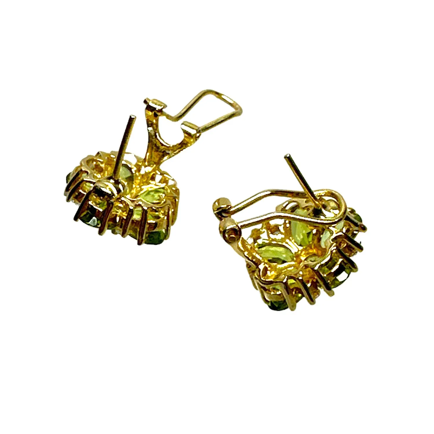 14K Yellow Gold, Peridot & Diamond Flower Design Post Earrings