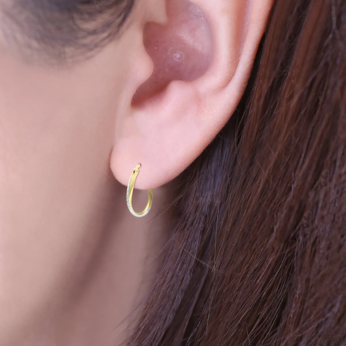 14K Yellow Gold Two Toned Twisted Hoop Earrings