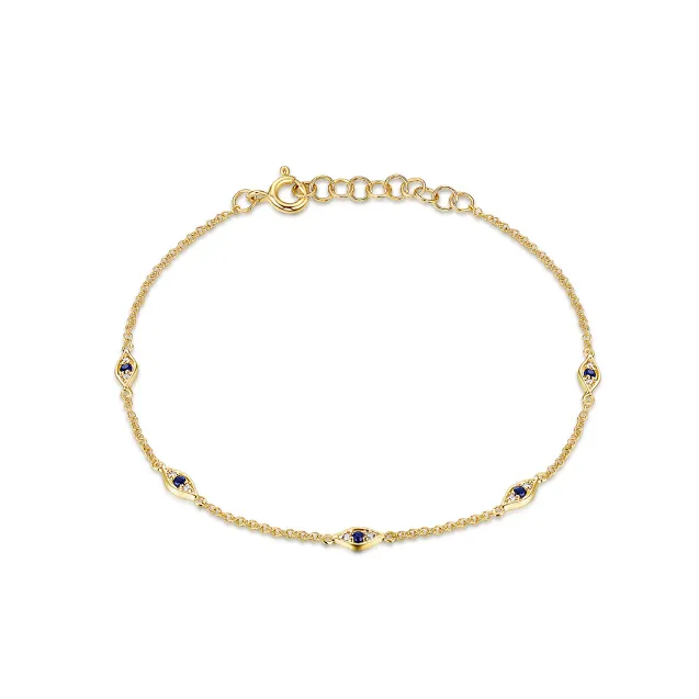 14KY Blue Sapphire and Diamond Eye Station Bracelet