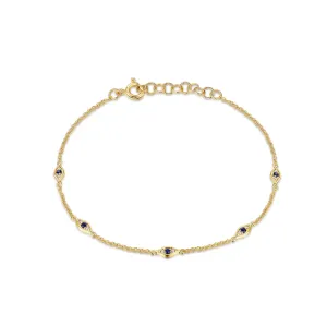 14KY Blue Sapphire and Diamond Eye Station Bracelet