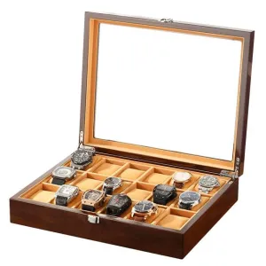 18-Slot Wooden Watch Storage Box, Display, Case & Organizer