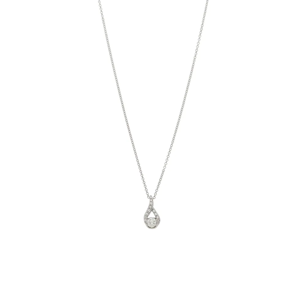18ct White Gold Diamond Solitaire Pave Y Pendant