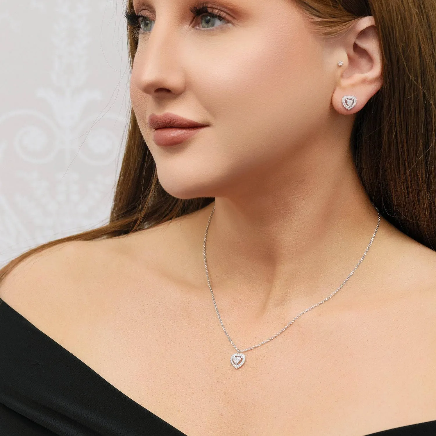 18ct White Gold Heart Diamond Halo Earrings
