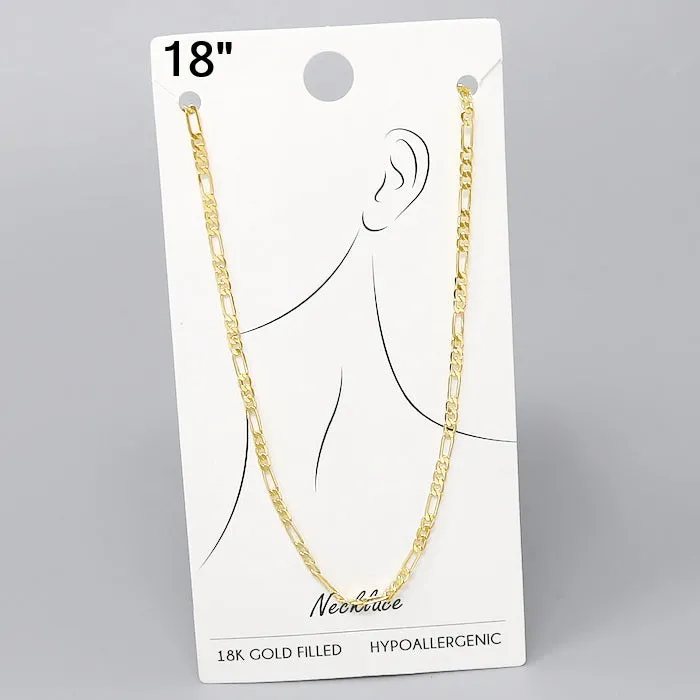 18K Gold Dipped Figaro Chain Necklace - 18"