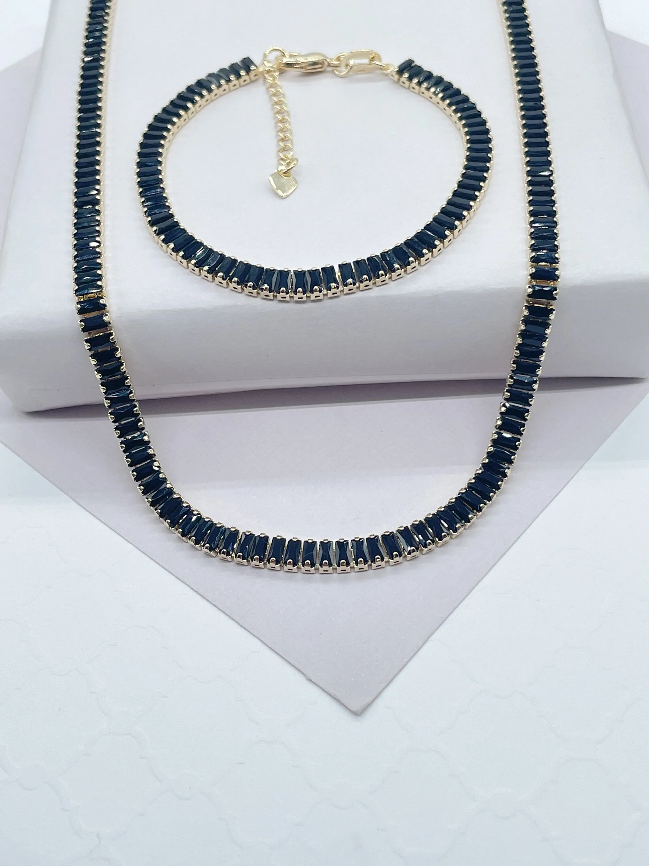 18k Gold Filled Black Baguette Stone Set