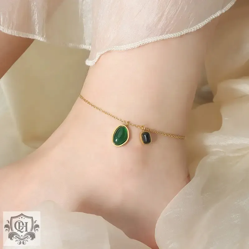 18K Gold Onyx Retro Palace Anklet